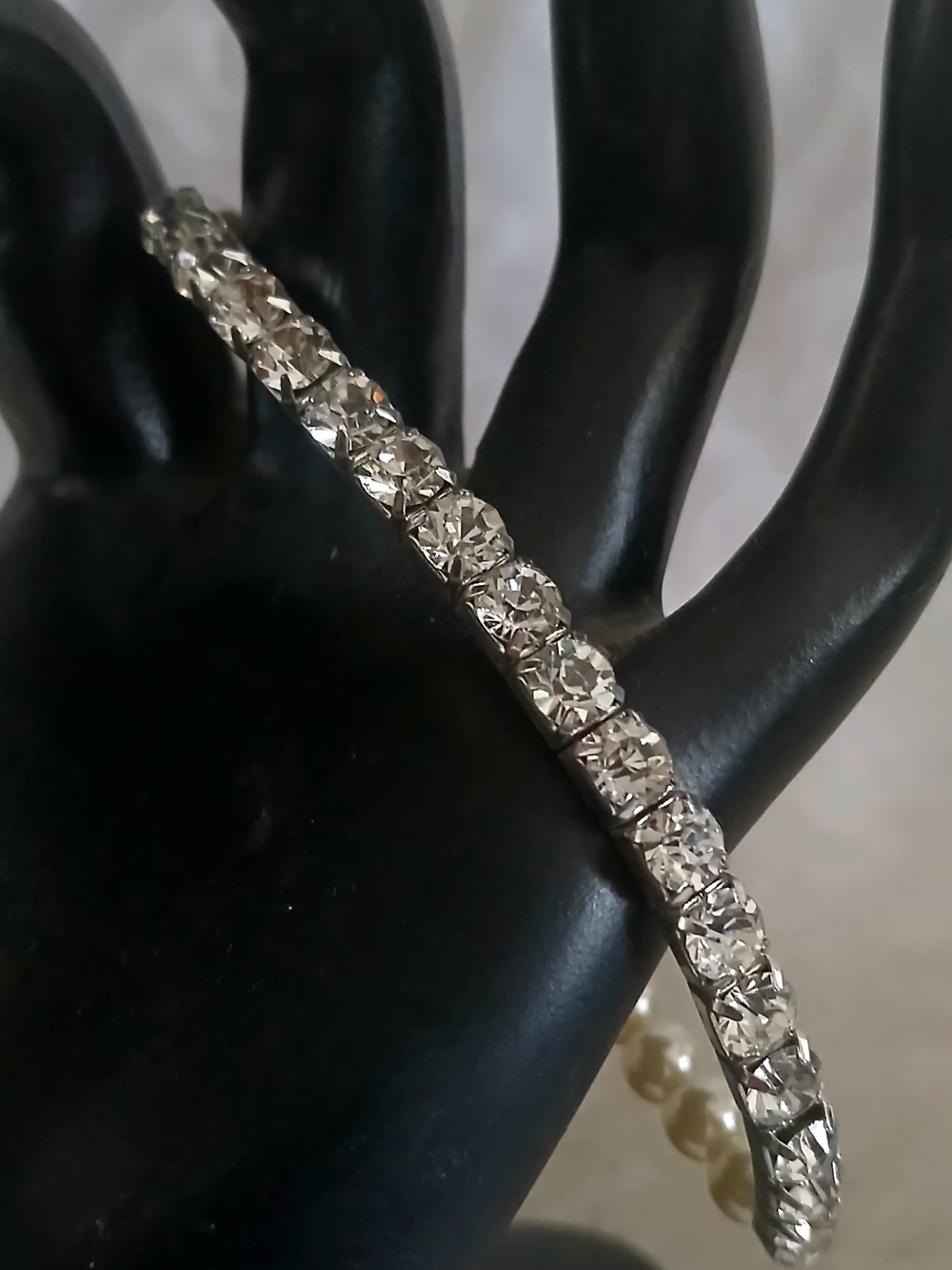 Avon Crystal Pearl Tennis Bracelet - Silver Rhinestone Sparkle